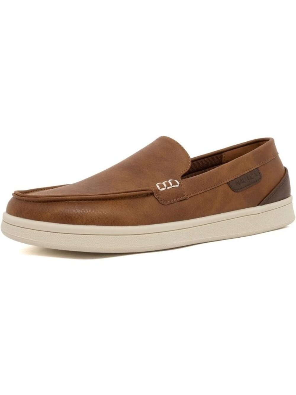 Nautica Men's Brown Moc Toe Boat Shoes Lightweight Slip On Canvas Loafers